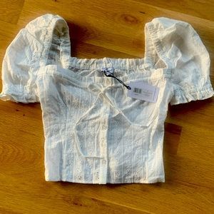 Weworewhat eyelet puff sleeve blouse white cotton size small